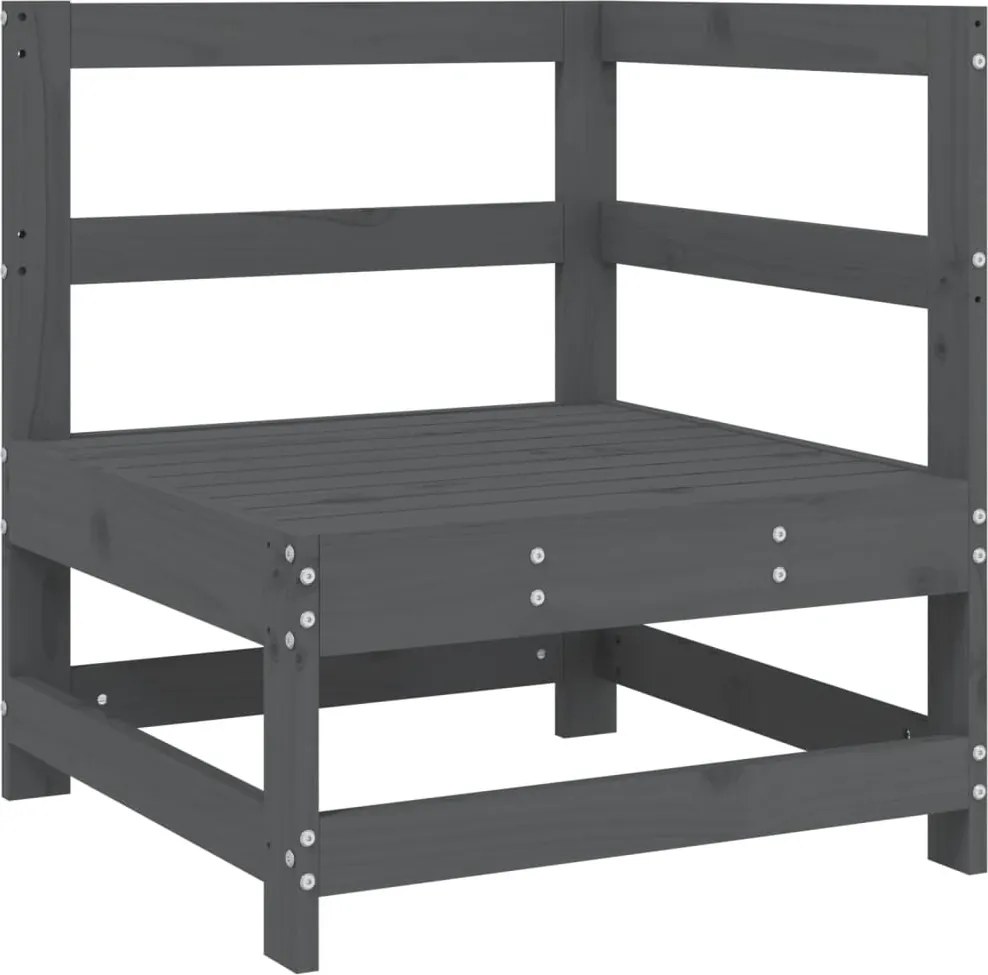 825473 vidaXL Градински ъглов диван, сив, бор масив