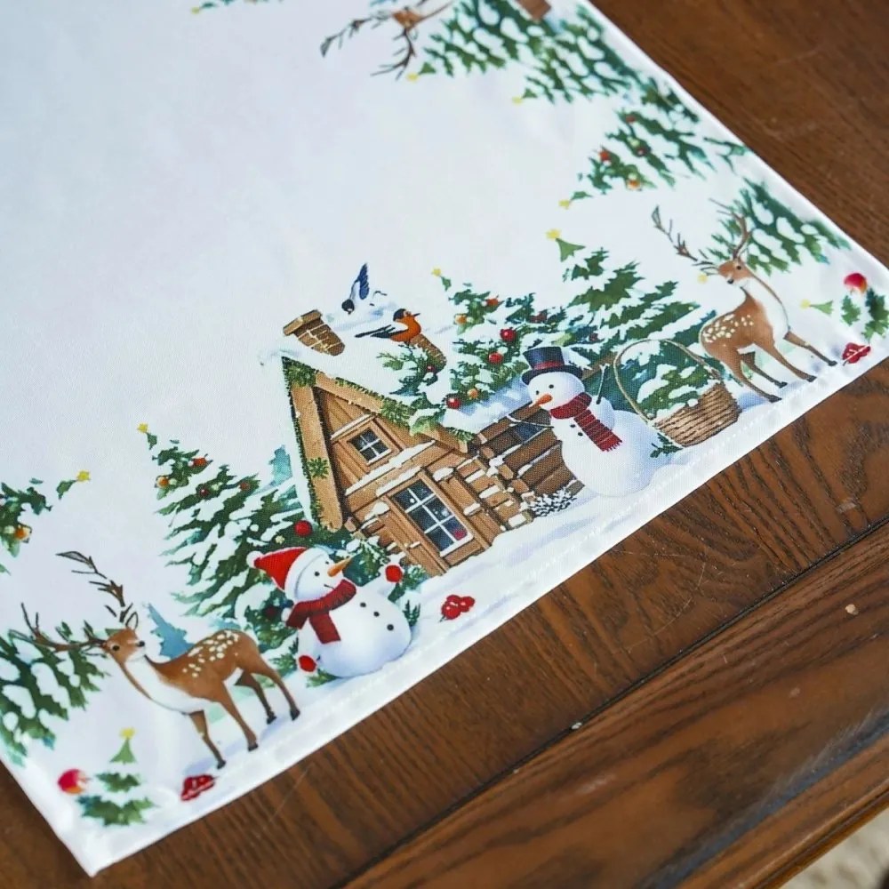 Елегантна бяла коледна покривка със зимен пейзаж - предлага се в няколко размера Ширина: 150 см | Дължина: 300 см