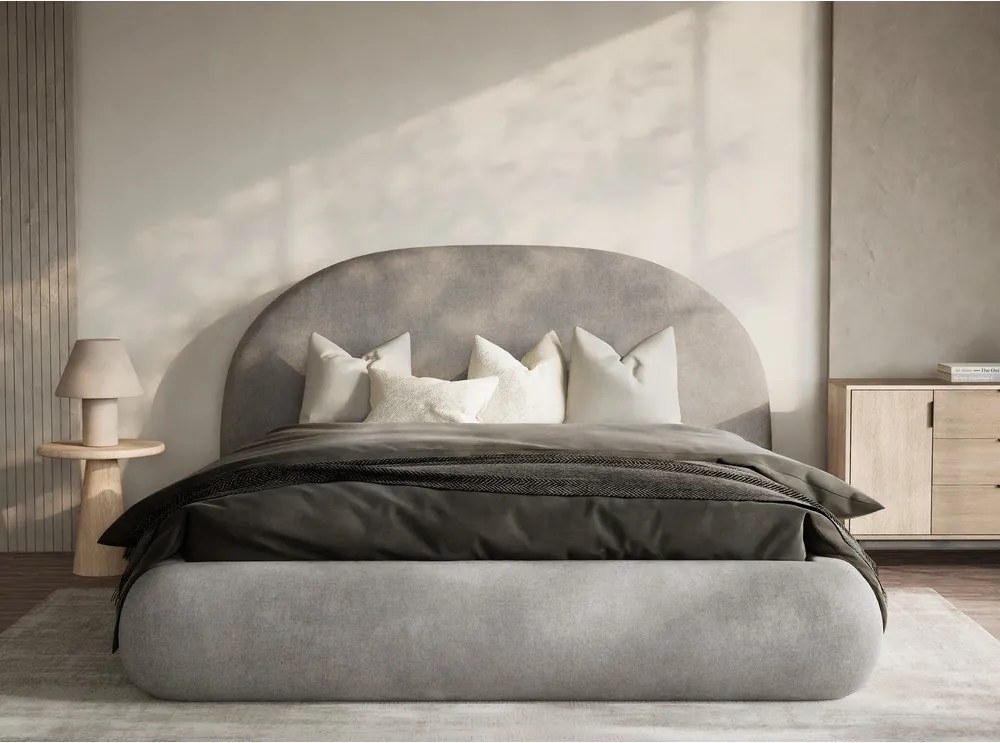 Сиво-бежово двойно легло 160x200 cm тапицирано с място за съхранение с включена подматрачна рамка Maumere – Maison de Rêve