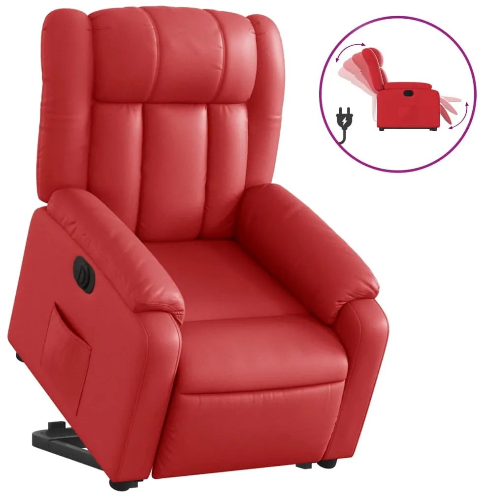 3205283 vidaXL Електрически изправящ реклайнер стол, червен, изкуствена кожа