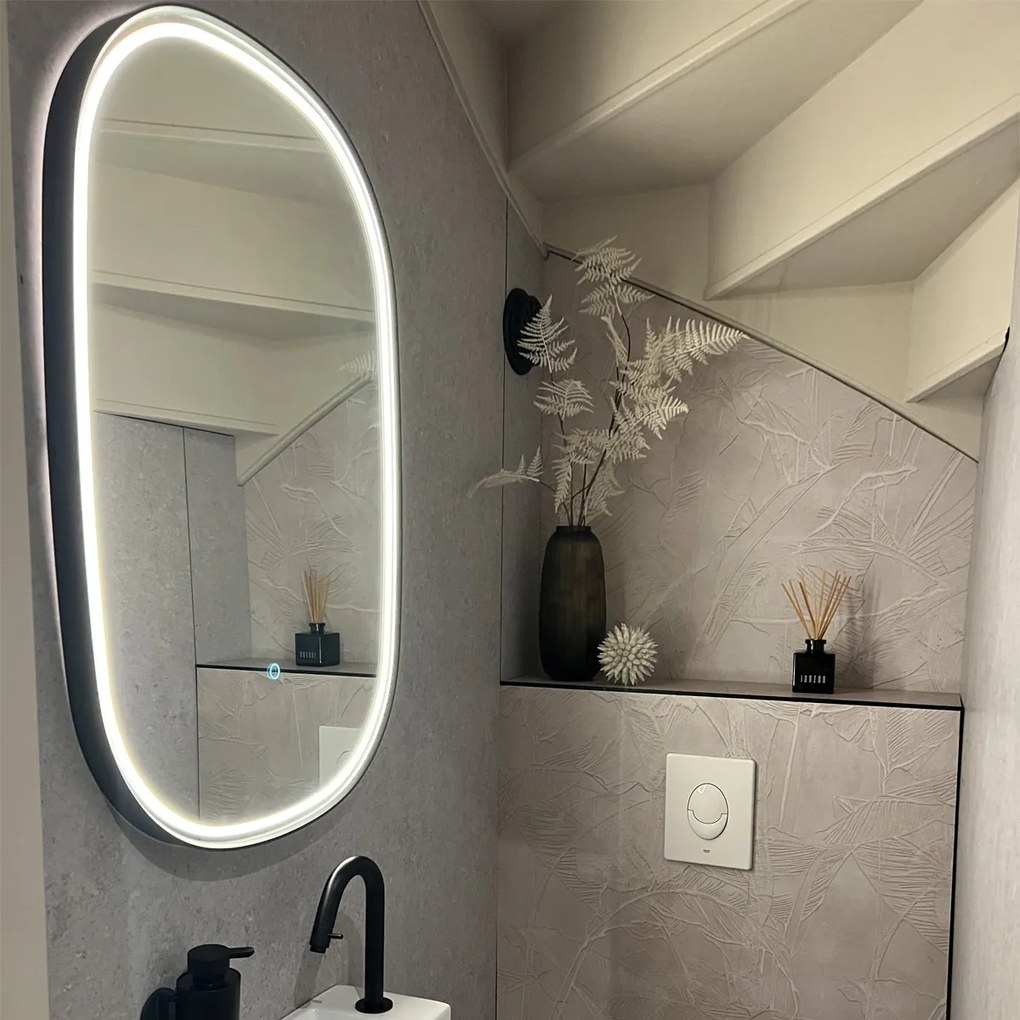 Огледало за баня черно с LED 3-степенно димиране с овално докосване - Miral