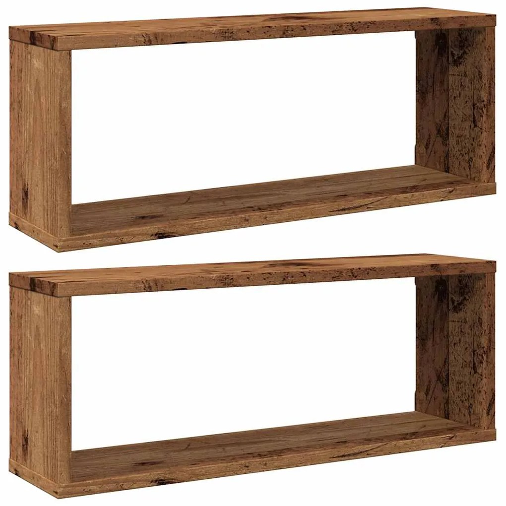 856586 vidaXL Wall Cube Shelves 2 бр. старо дърво 60x15x23 cm