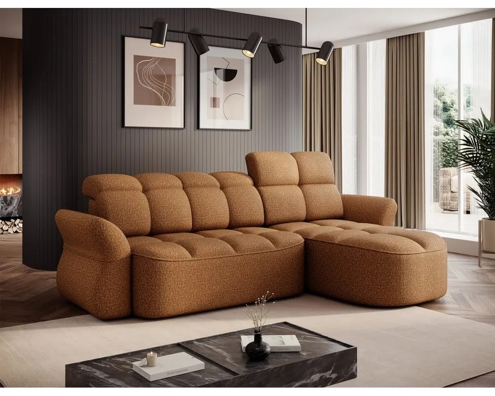 Жълт/кафяв кадифен сгъваем/с място за съхранение ъглов диван (десен ъгъл) Beneth – ELTAP