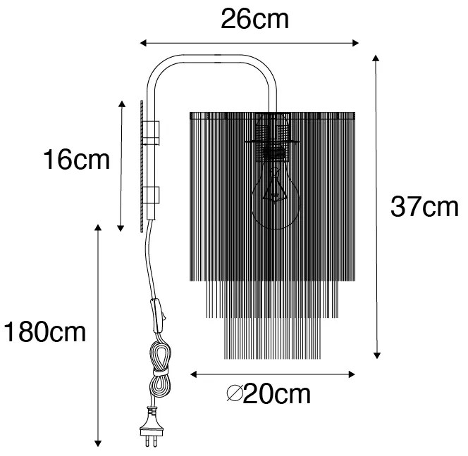 Ориенталски стенен аплик златен с кремав абажур с ресни - Franxa
