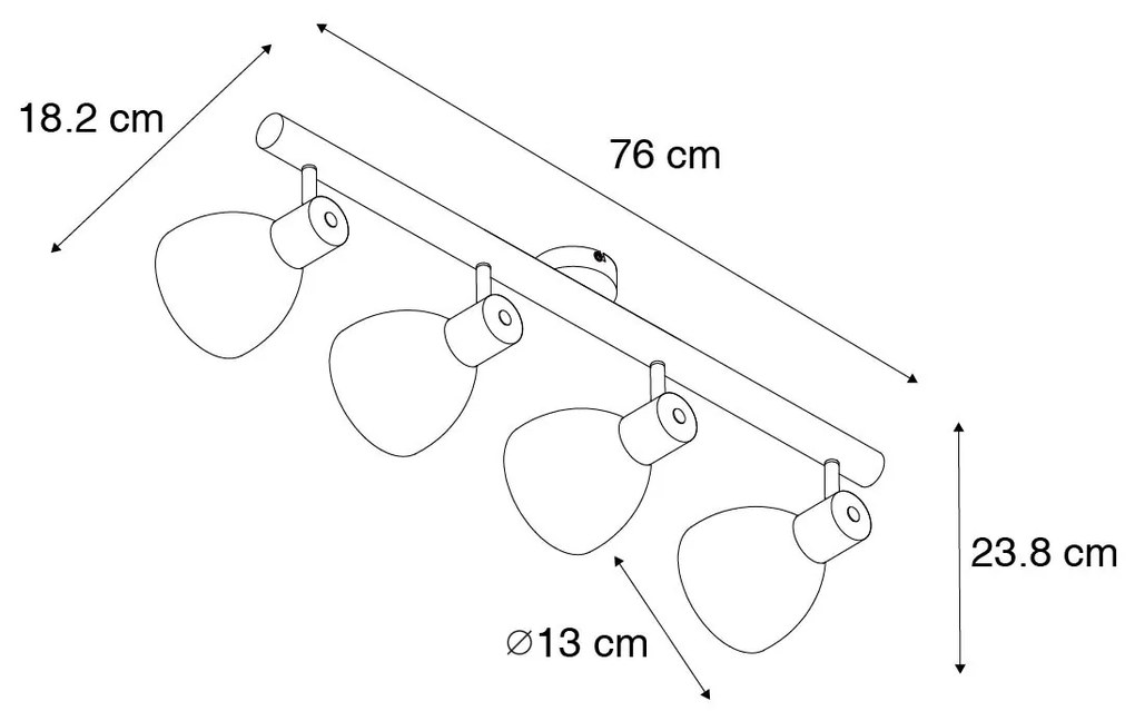 Ръстически прожектор черен с дърво 4-светлина - Flint