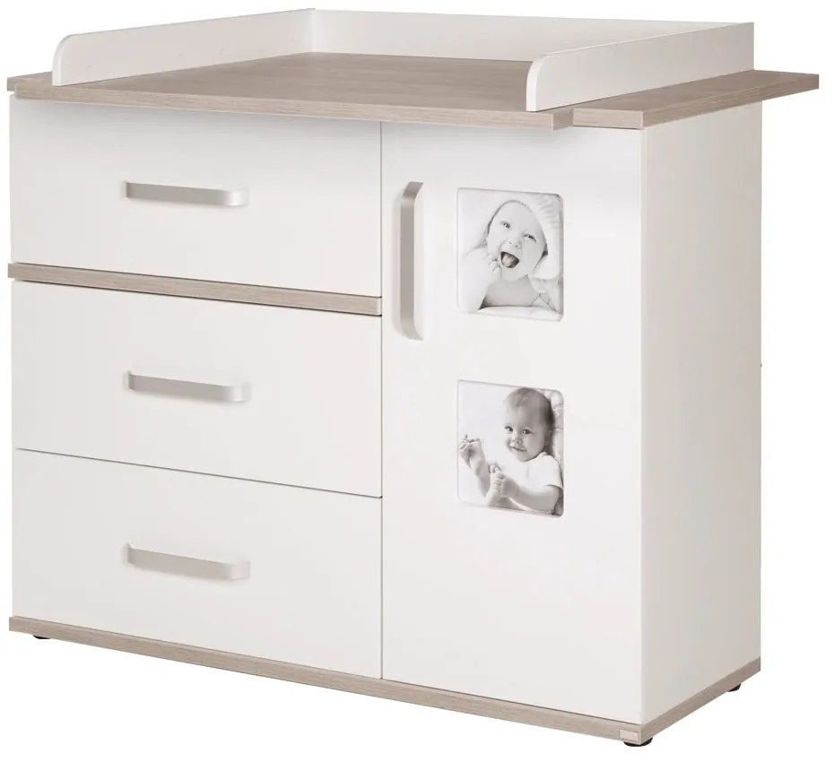 Бял нисък скрин в декор от бряст с масичка за преповиване 117x102 cm Moritz - Roba