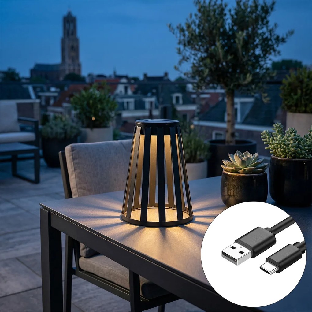 Външна настолна лампа черна с LED 3-степенна димираща соларна и акумулаторна - Penny