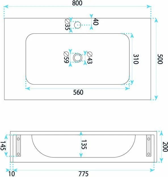 Стенен Умивалник с Рафт Rea Apollo Gran Cloud Sky 80