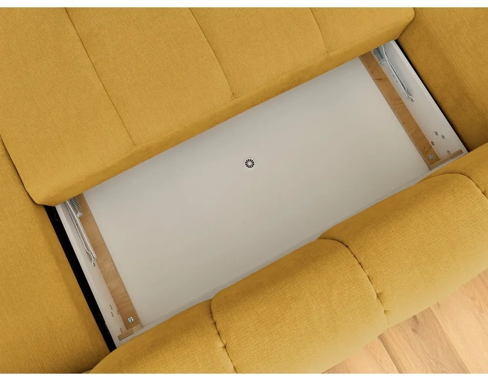 Сгъваем/с място за съхранение ъглов диван в цвят горчица (ляв ъгъл/U форма) Fuji – Bobochic Paris