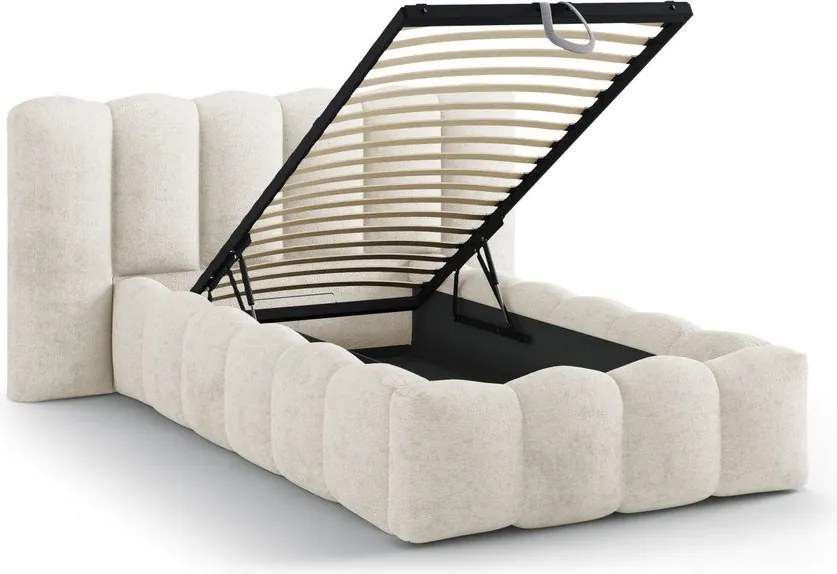 Бежово единично легло 90x200 cm тапицирано с място за съхранение с включена подматрачна рамка Lupine – Micadoni