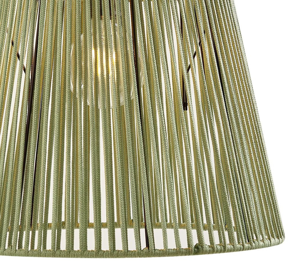 Външна висяща лампа черна със зелен въжен абажур IP44 - Cava Jayla