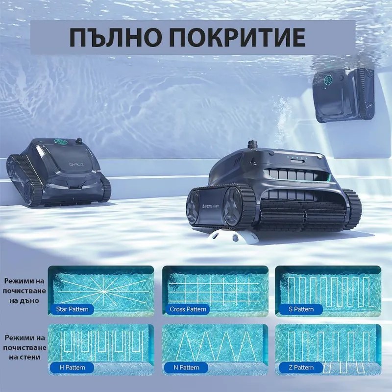 Безкабелен робот за почистване на басейни Wybot S2, 91W, За до 300 м2, SMART, 3 режима, Self-parking, Auto-reverse, IPX8, Сив