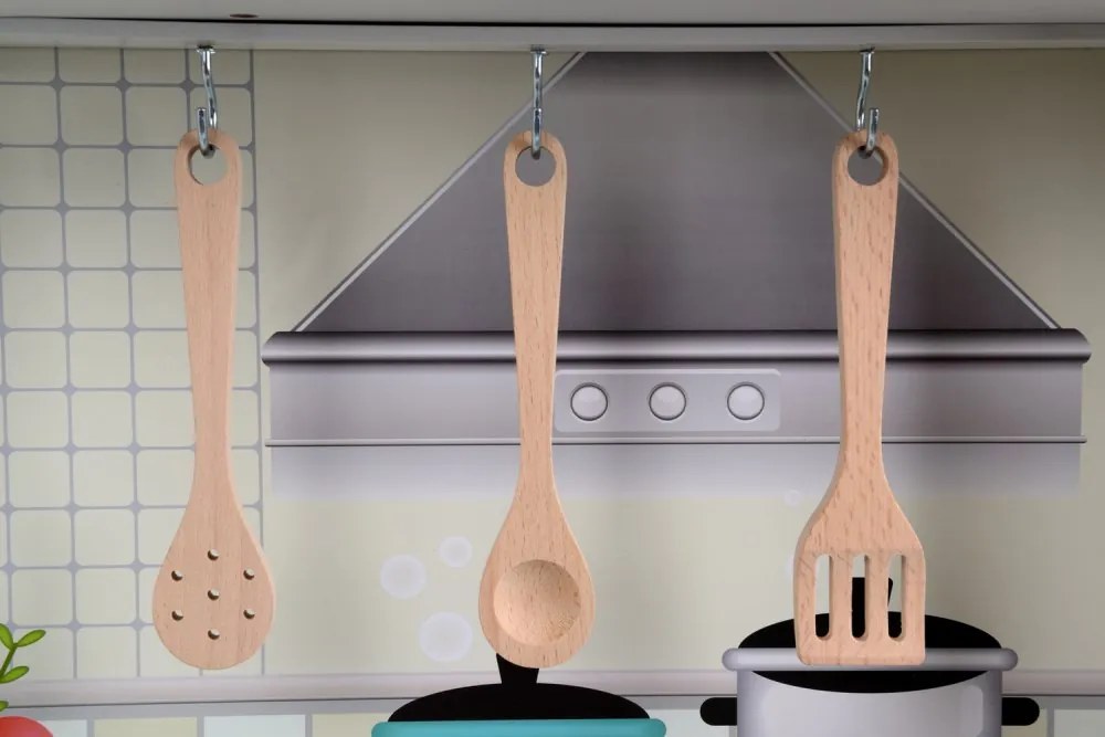 Дървена детска кухня с LED осветление, аксесоари и звукови ефекти