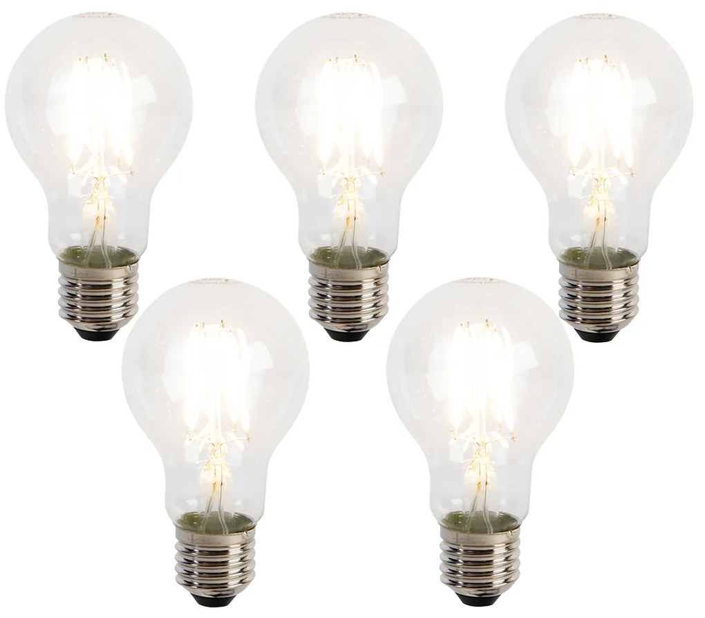 Комплект от 5 LED крушки E27 с филамент A60, сензор за здрач, 4W, 470lm, 2700K