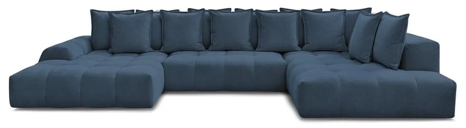 Тъмносин шенилов сгъваем/с място за съхранение ъглов диван (десен ъгъл/U форма) Everest – Bobochic Paris