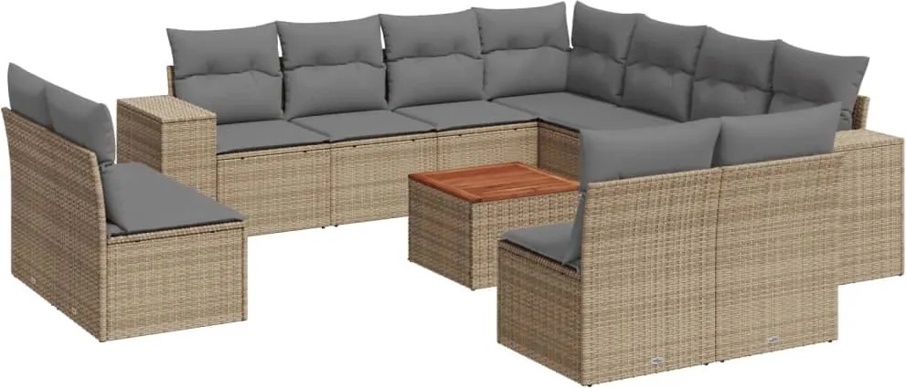 3257837 vidaXL Градински диван с възглавници, 12 части, бежов полиратан