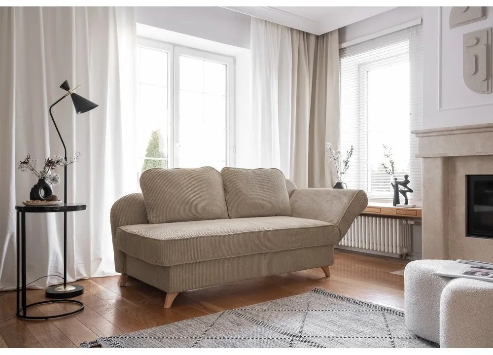 Кафяво-сив шезлонг от рипсено кадифе (десен ъгъл) Chic Charlotte – Miuform