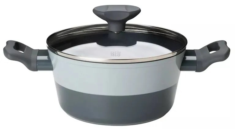 Тенджера със стъклен капак Tasty 678536, 20 см, 2.5 л, Индукция, Алуминий, Незалепващо покритие, Сив