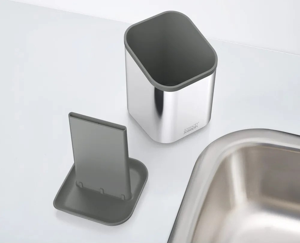 Тавичка за оттичане за прибори от неръждаема стомана в блестящо сребрист цвят 11x11,5 cm Duo Steel – Joseph Joseph