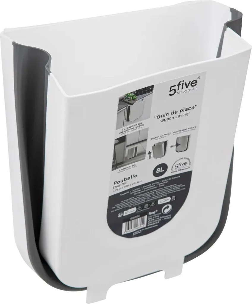 Кош 5five, Сив/Бял, Пластмаса, 8 l, Сгъваем