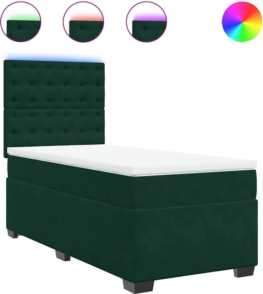 3293101 vidaXL Боксспринг легло с матрак, тъмнозелена, 90x190 см, кадифе