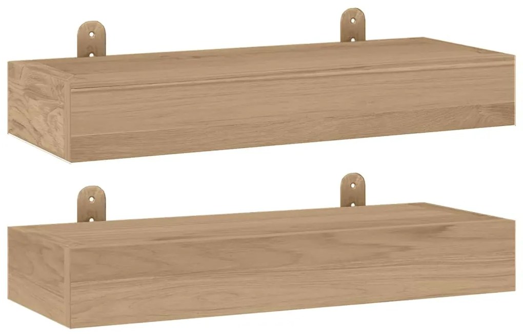340754 vidaXL Стенни рафтове 2 бр 40x15x4 см тиково дърво масив