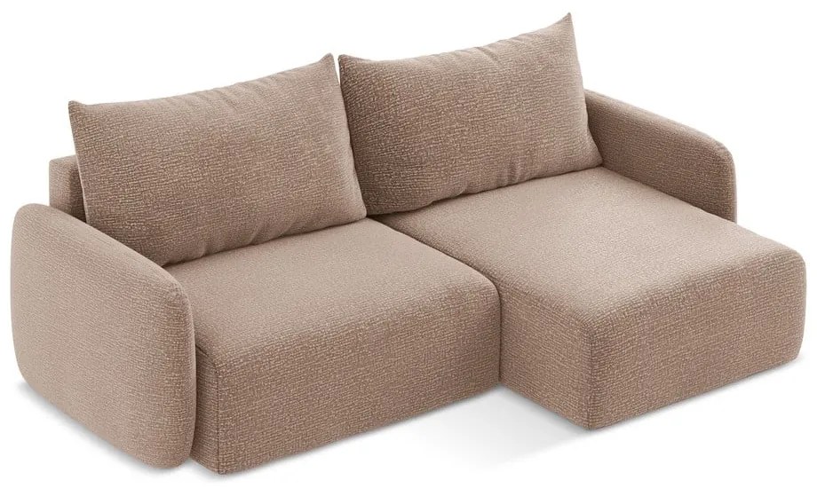 Светлокафяв разтегателен ъглов диван с място за съхранение (десен ъгъл) Kalena – Makamii