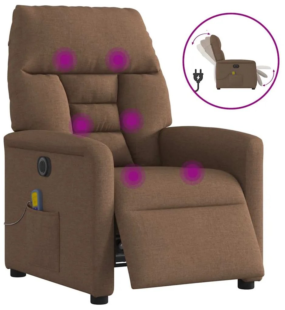 3303026 vidaXL Електрически масажен реклайнер стол, кафяв, текстил