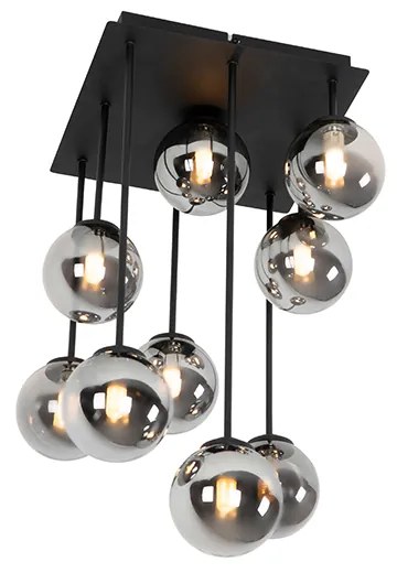 Модерна таванна лампа черна 9-лампа с димно стъкло - Атина