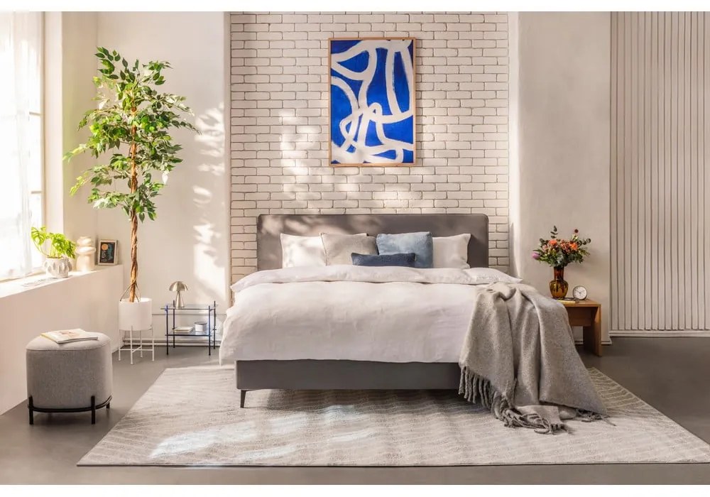 Сиво тапицирано двойно легло с матрак и решетка 160x200 cm Noira Slim - Bonami Selection