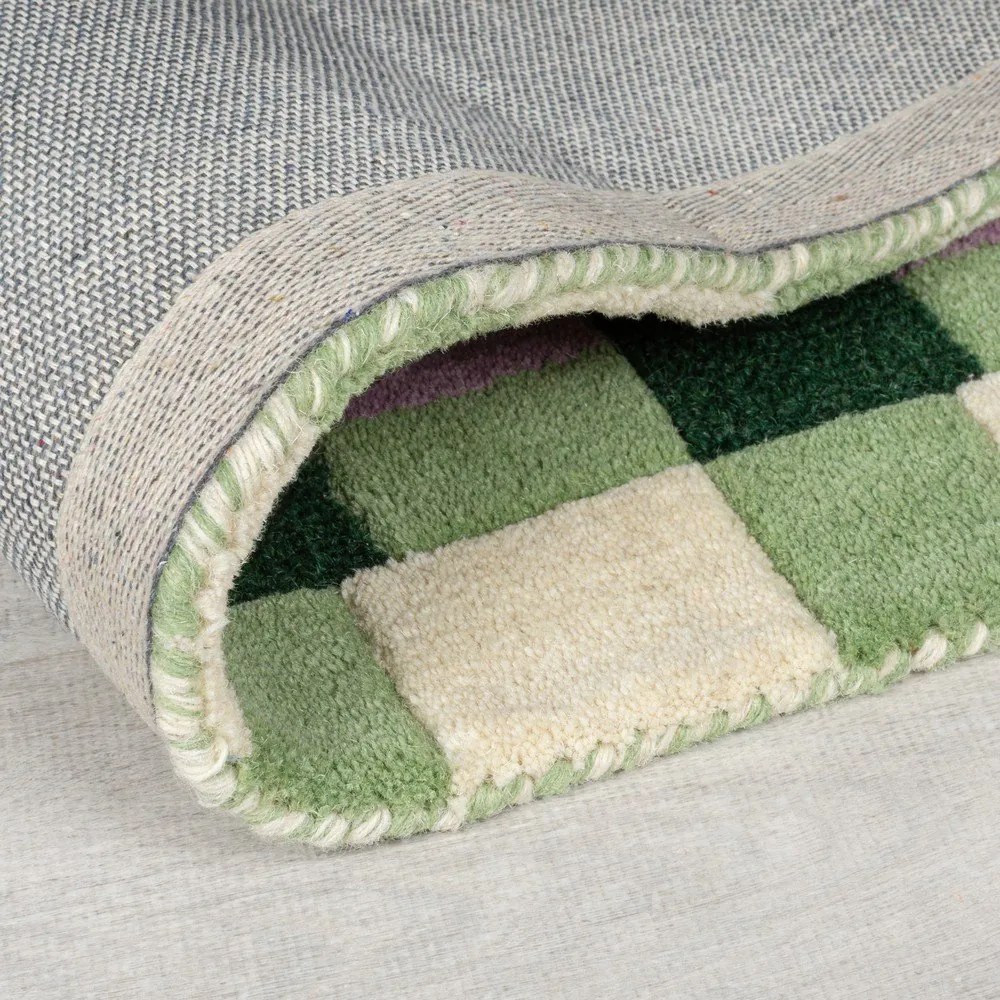 Зелено-лилава ръчно изработена вълнена пътека 60x230 cm Kai Wool Border – Flair Rugs