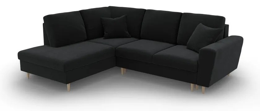 Черен кадифен разтегателен ъглов диван с място за съхранение (ляв ъгъл/L форма) Kyoto – Cosmopolitan Design