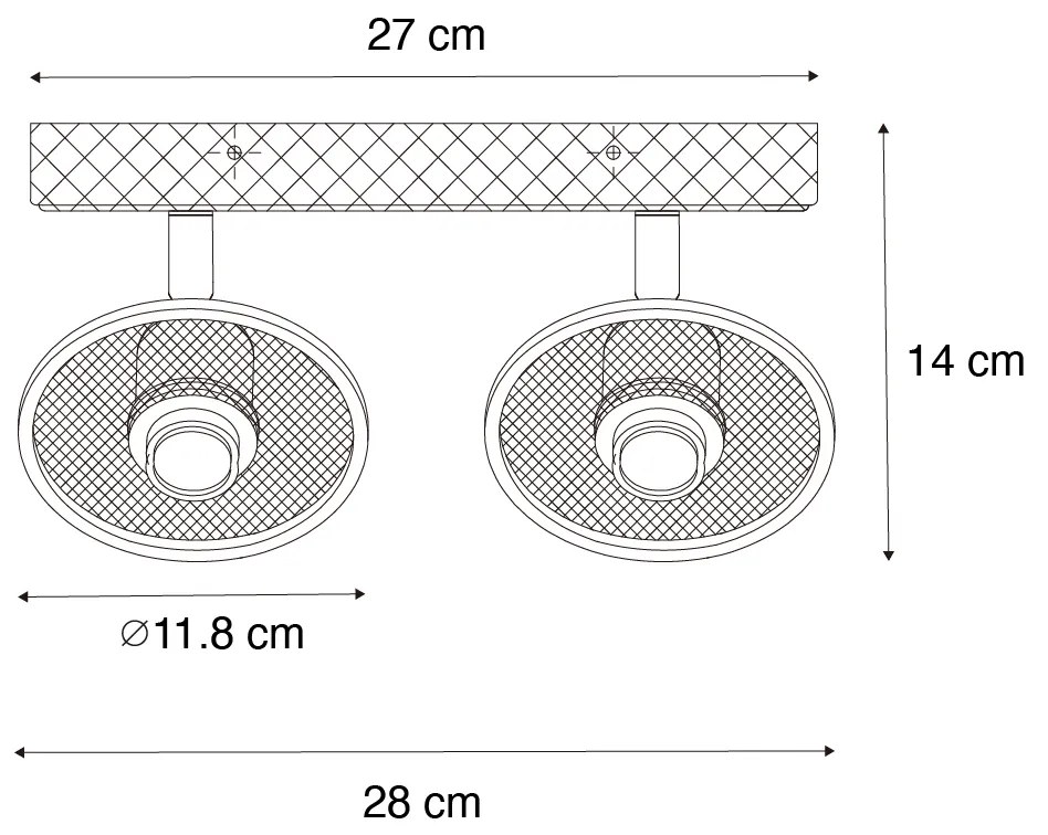 Индустриален таванен прожектор черен с дърво 2-светлина - Jasmine