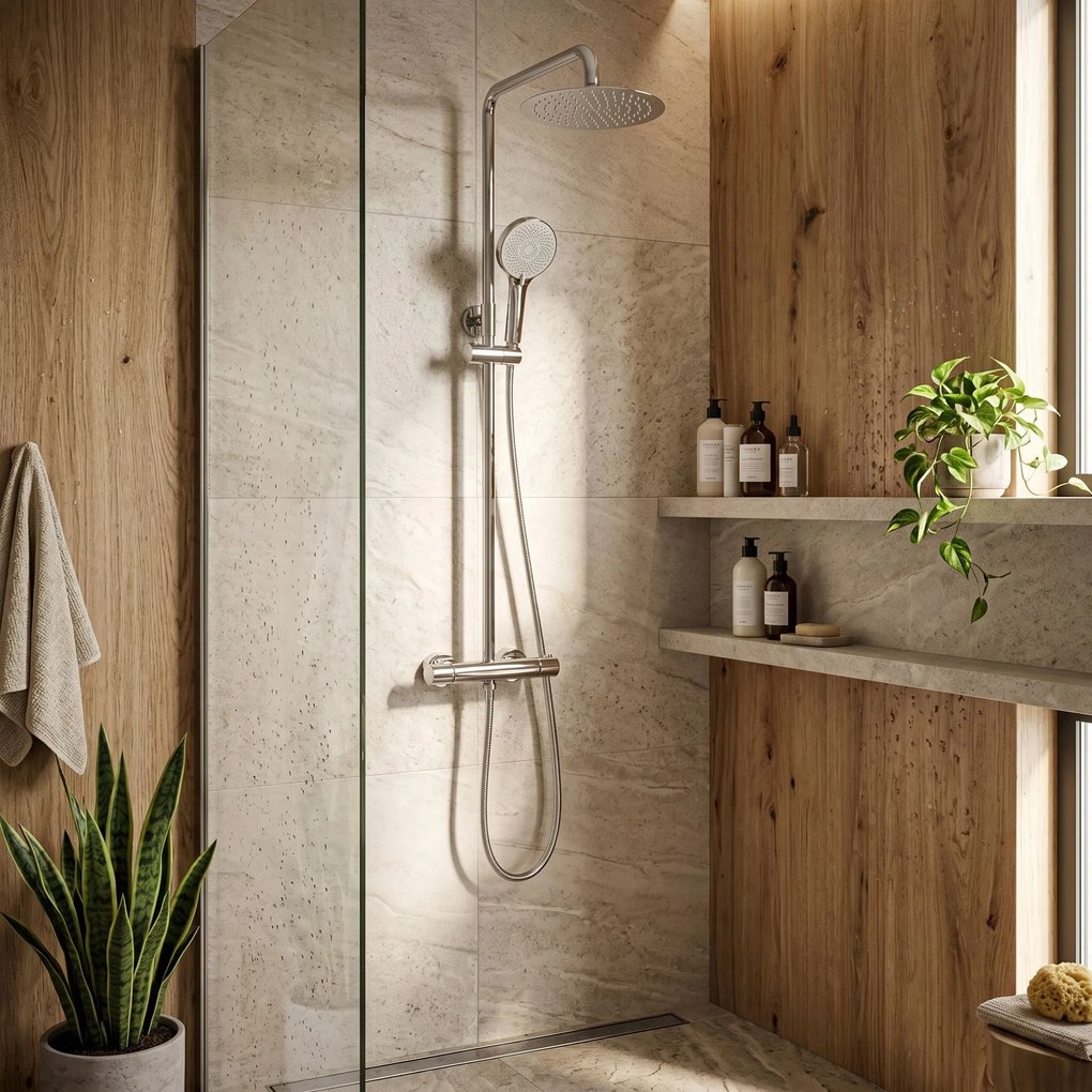 Душ комплект без чучур с термостат Rea Lungo Chrome