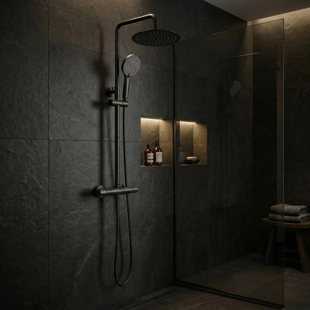 Душ комплект без чучур с термостат Rea Lungo Black