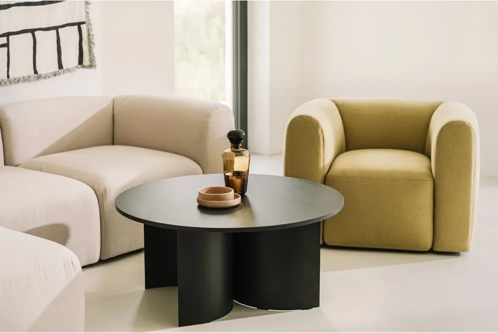 Черна кръгла масичка за кафе с ясенов плот ø 95 cm Gavo – noo.ma