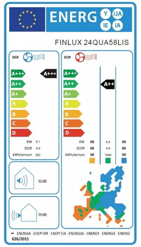 Инверторен климатик Finlux 24QUA58LIS, 24000 BTU, 55 м2, A+++, Wi-Fi, Нагревател на външно тяло, Плазмен филтър, 4D обдухване, Бял