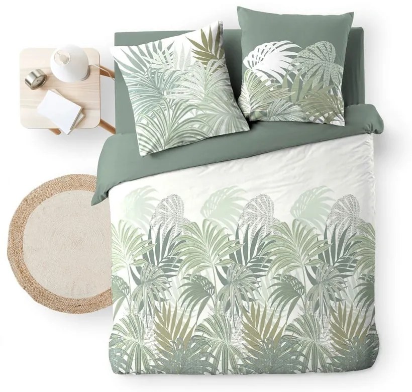 Зелено двойно удължено памучно спално бельо 240x220 cm Nymea – douceur d'intérieur