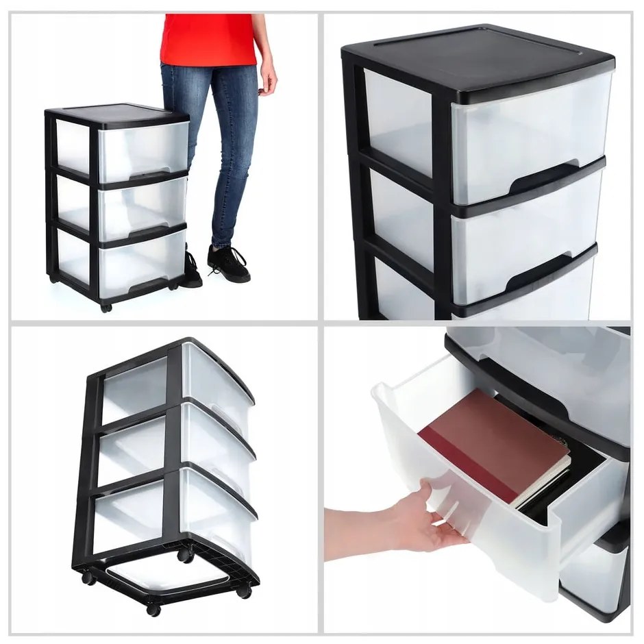 Пластмасовa подвижнa етажерка в черно с прозрачни чекмеджета 37x61 cm – Curver