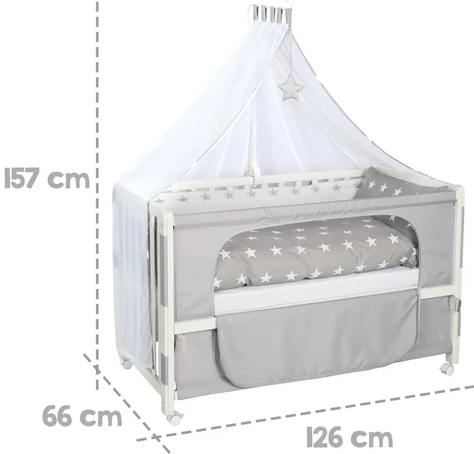 Бяло детско креватче на колела с балдахин 60x120 cm Little stars - Roba