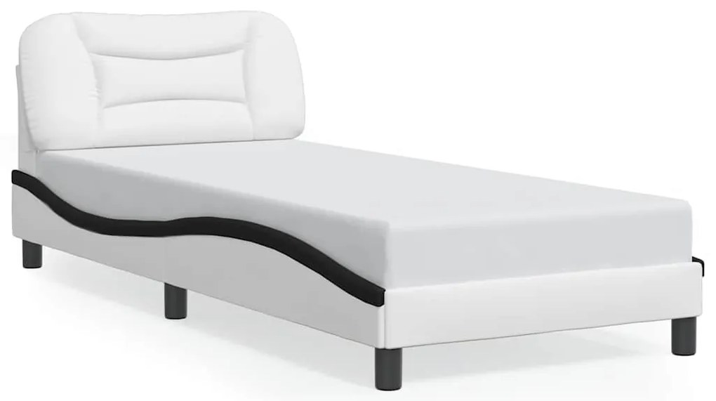 3207980 vidaXL Рамка за легло без матрак Hvar, бяло-черна, 90x200 см, изкуствена кожа