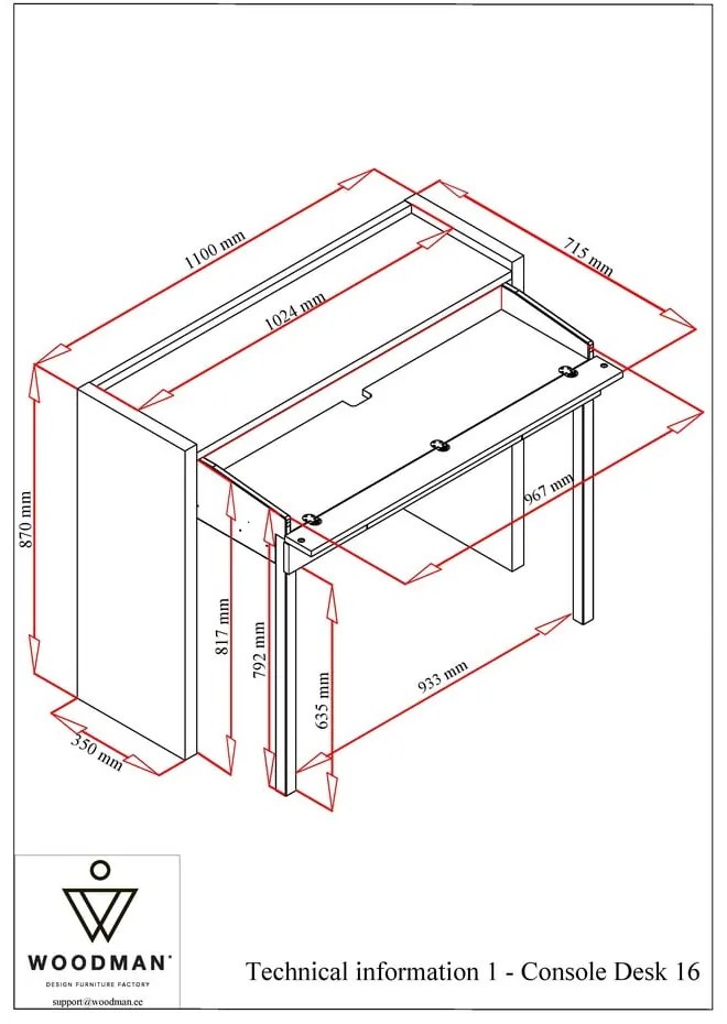 Бяло разтегателно бюро 16 Mel Console - Woodman