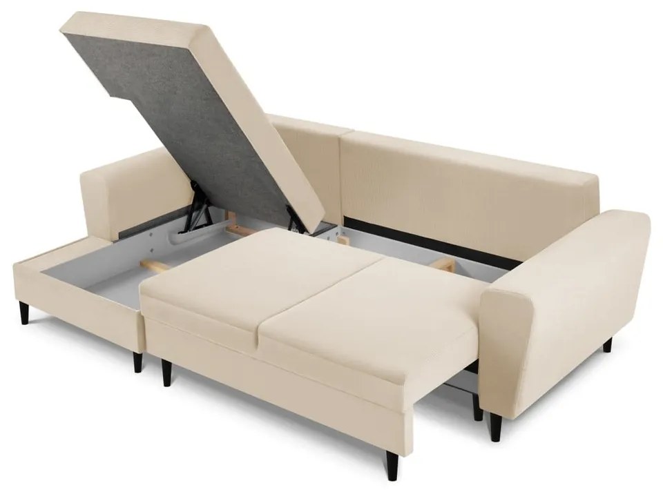 Бежов разтегателен ъглов диван с място за съхранение от рипсено кадифе (ляв ъгъл) Kyoto – Cosmopolitan Design