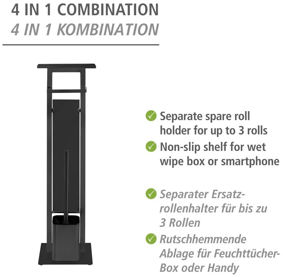 Черна поставка за тоалетна хартия с четка от неръждаема стомана Debar - Wenko