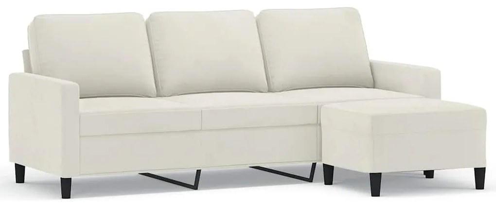 3201063 vidaXL 3-местен диван с табуретка, кремав, 180 см, кадифе