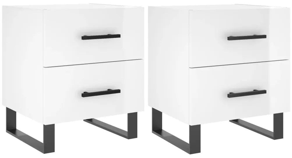 827361 vidaXL Нощни шкафчета, 2 бр, бял гланц, 40x35x47,5 см, инженерно дърво