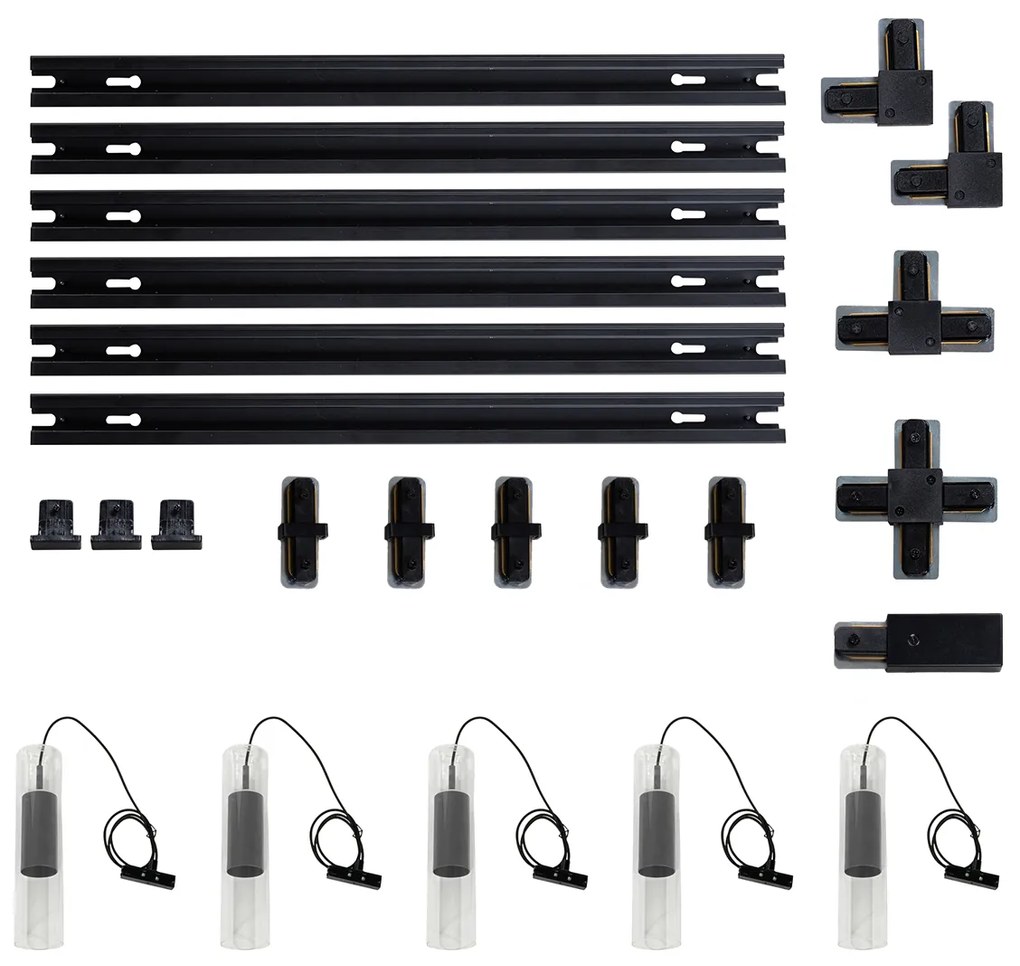 Модерна релсова система за осветление с 5 висящи лампи цвят оръжейно сиво 1-фазна - Iconic Lloyd