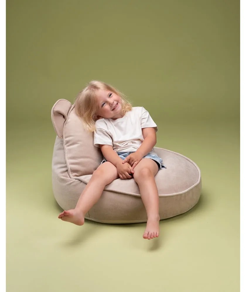 Бежов кадифен детски пуф Bear – Wigiwama