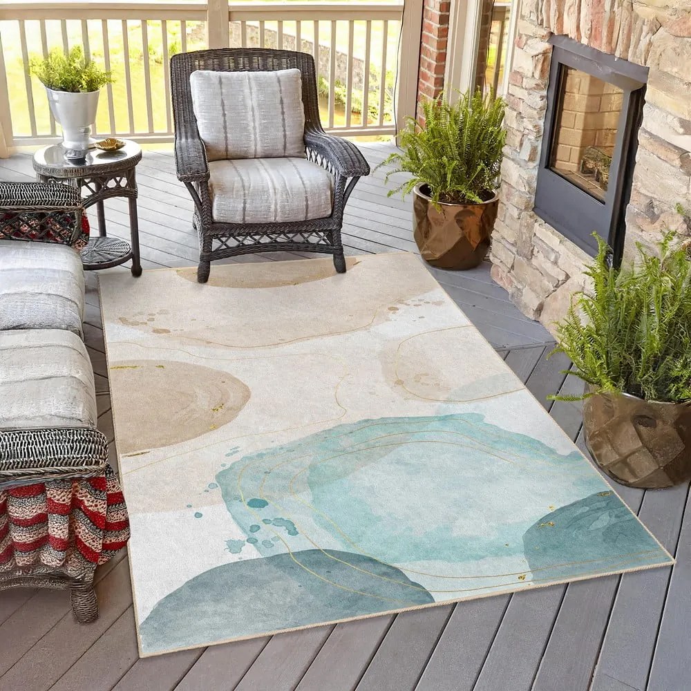 Кремаво-тюркоазена пътека подходяща за пране 80x200 cm Puddle – Mila Home