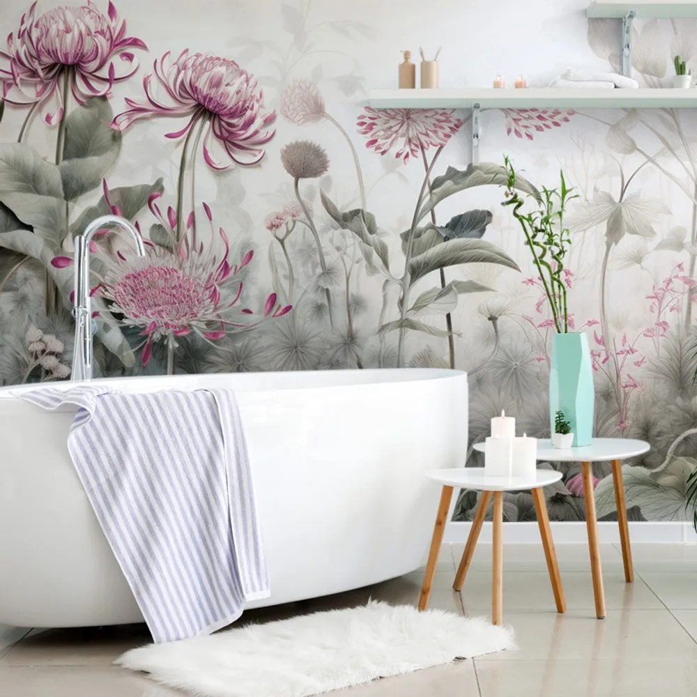 Тапет – Цветя обвити от природата с розов контраст